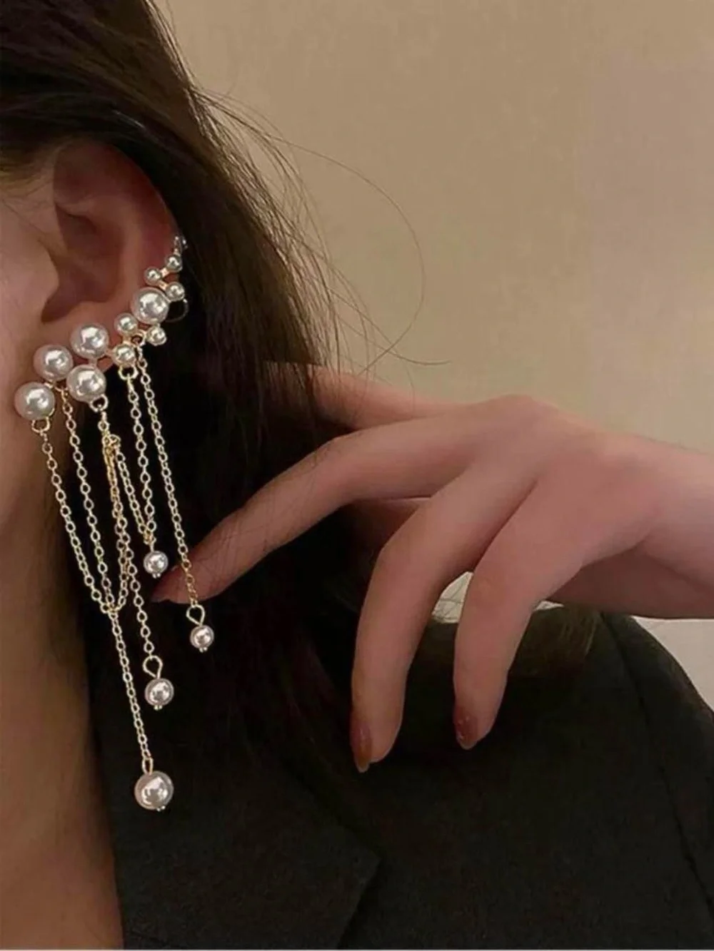 False pearl ear cuff earring set.